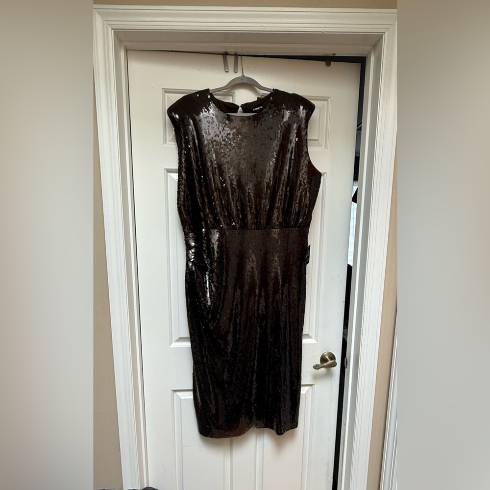 Express Brown Sequin Midi Dress